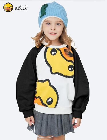 B.Duck Girls Boys Sweatshirt Cute Cartoon Yellow Duck Crewneck Pullover for Toddler Kids (3-12 Years) Long Sleeve Shirt Tops in Saudi Arabia