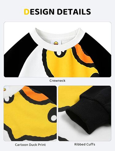 B.Duck Girls Boys Sweatshirt Cute Cartoon Yellow Duck Crewneck Pullover for Toddler Kids (3-12 Years) Long Sleeve Shirt Tops in Saudi Arabia
