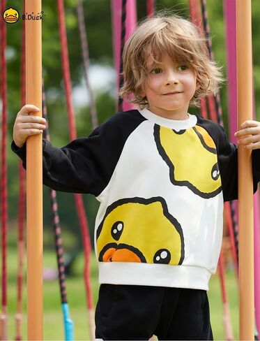 B.Duck Girls Boys Sweatshirt Cute Cartoon Yellow Duck Crewneck Pullover for Toddler Kids (3-12 Years) Long Sleeve Shirt Tops in Saudi Arabia