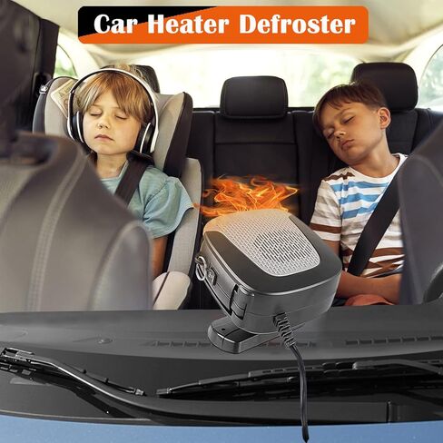 سخان السيارة، قابس سخان السيارة المحمول 12 فولت في ولاعة السجائر، 2 في 1 سريع التسخين ومزيل الصقيع، مزيل ضباب النافذة قابل للدوران 360 درجة (رمادي أسود) in Kuwait