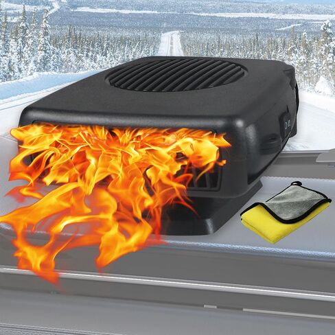 Car Heater, 12V 150W Portable Car Heater 2 in 1 Fast Heating and Cooling Portable Windshield Defogger and Defroster Plug in Cigarette Lighter 360 °Rotatable Handheld Windshield Defroster (Black) in Saudi Arabia