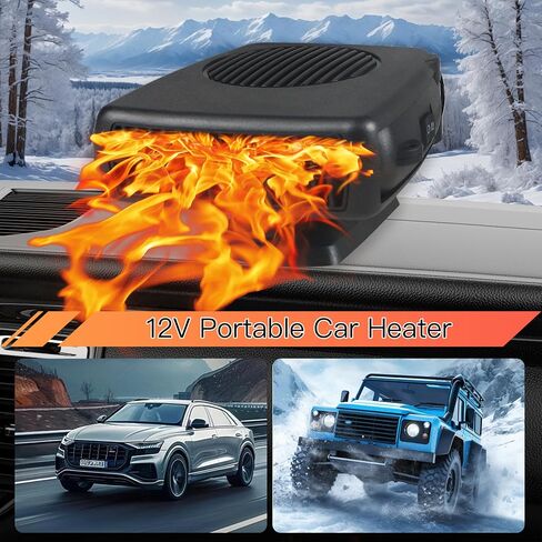 Car Heater, 12V 150W Portable Car Heater 2 in 1 Fast Heating and Cooling Portable Windshield Defogger and Defroster Plug in Cigarette Lighter 360 °Rotatable Handheld Windshield Defroster (Black) in Saudi Arabia