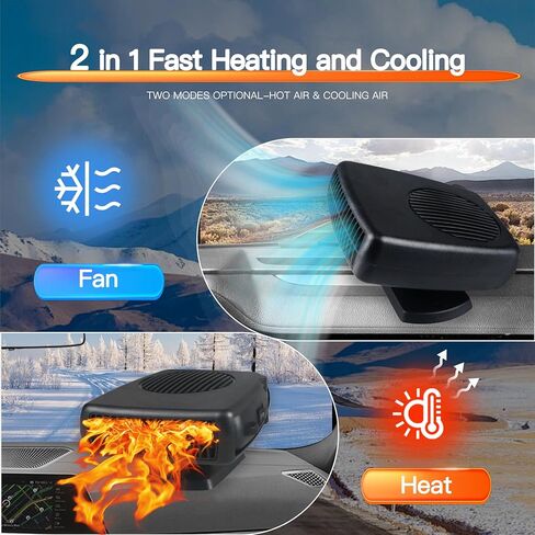 Car Heater, 12V 150W Portable Car Heater 2 in 1 Fast Heating and Cooling Portable Windshield Defogger and Defroster Plug in Cigarette Lighter 360 °Rotatable Handheld Windshield Defroster (Black) in Saudi Arabia