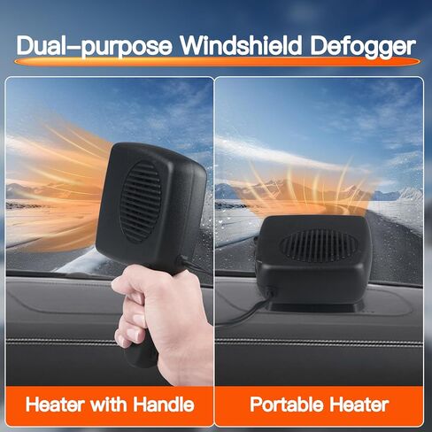 Car Heater, 12V 150W Portable Car Heater 2 in 1 Fast Heating and Cooling Portable Windshield Defogger and Defroster Plug in Cigarette Lighter 360 °Rotatable Handheld Windshield Defroster (Black) in Saudi Arabia