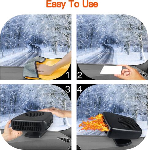 Car Heater, 12V 150W Portable Car Heater 2 in 1 Fast Heating and Cooling Portable Windshield Defogger and Defroster Plug in Cigarette Lighter 360 °Rotatable Handheld Windshield Defroster (Black) in Saudi Arabia