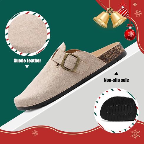 Womens Mens Suede Clogs Leather Mules Comfort Cork Footbed Antislip House Sandals Arch Support Potato Shoes with Adjustable Buckle in Saudi Arabia