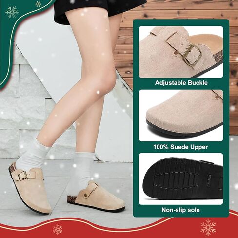 Womens Mens Suede Clogs Leather Mules Comfort Cork Footbed Antislip House Sandals Arch Support Potato Shoes with Adjustable Buckle in Saudi Arabia