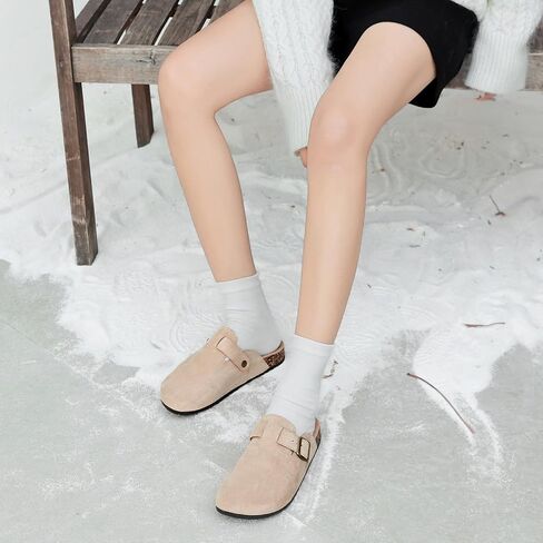 Womens Mens Suede Clogs Leather Mules Comfort Cork Footbed Antislip House Sandals Arch Support Potato Shoes with Adjustable Buckle in Saudi Arabia
