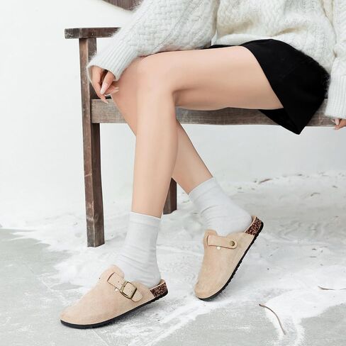 Womens Mens Suede Clogs Leather Mules Comfort Cork Footbed Antislip House Sandals Arch Support Potato Shoes with Adjustable Buckle in Saudi Arabia