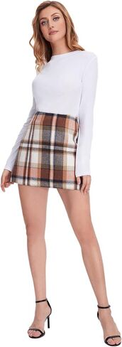 MakeMeChic Women's Plaid Skirt High Waisted Pencil Mini Skirt in Saudi Arabia