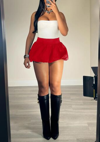 LETSVDO Women's Bubble Mini Skirt Y2k Pleated Ruffle Elastic Waist A Line Flare Balloon Cute Summer Short Skirts in Saudi Arabia
