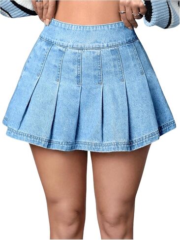 Floerns Women's Casual High Waisted Pleated Hem Zipper Up Denim Skirt Short Skirts in Saudi Arabia
