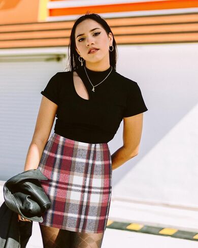 Womens Girl High Waisted Plaid Skirt Bodycon Pencil Skirts Fall Winter Wool Mini Skirt in Saudi Arabia