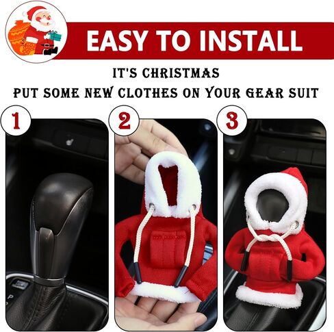 Gear Shift Cover,Cute and Soft Shift Knob Cover for Car Christmas Decorations,Non-Slip Gear Shift Hoodie Christmas Car Decor Car Interior Accessories for Automatic Gear Shifter Protection (Red) in Saudi Arabia