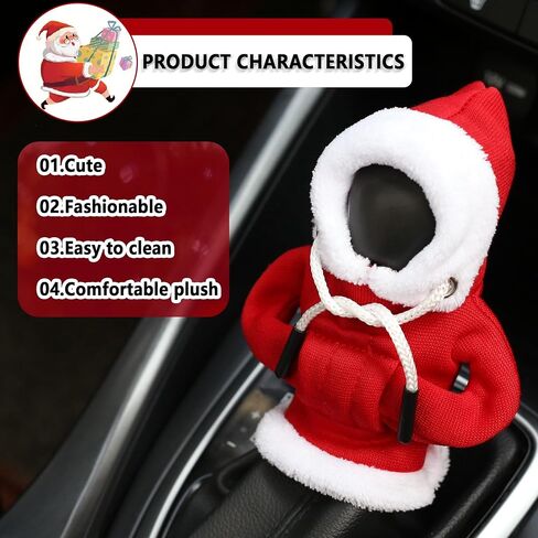 Gear Shift Cover,Cute and Soft Shift Knob Cover for Car Christmas Decorations,Non-Slip Gear Shift Hoodie Christmas Car Decor Car Interior Accessories for Automatic Gear Shifter Protection (Red) in Saudi Arabia