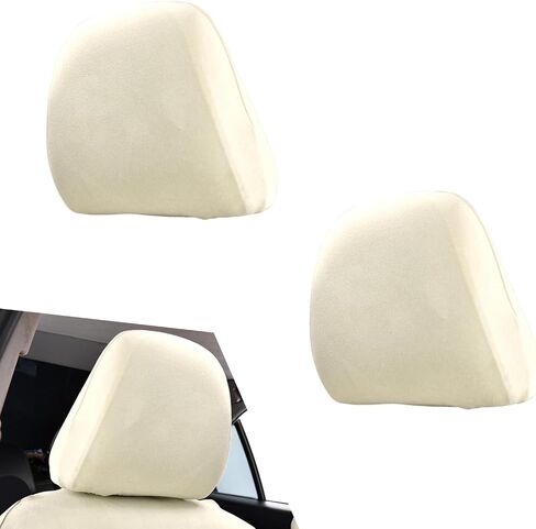 Pack-2 Car Seat Headrest Cover, Full Surround Soft Simple Seat Accessories, Car Thickened German Velvet Elastic Seat Protector, Universal for Most Cars (Beige) in Saudi Arabia