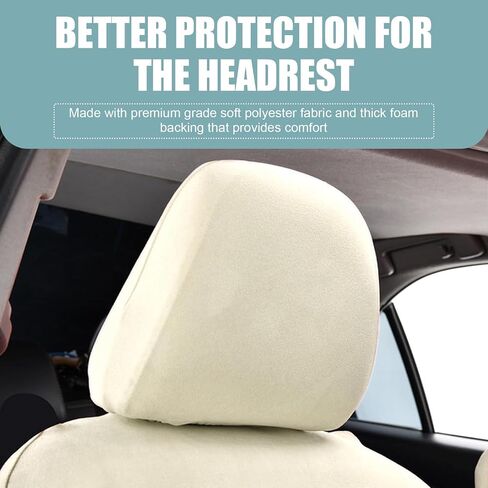 Pack-2 Car Seat Headrest Cover, Full Surround Soft Simple Seat Accessories, Car Thickened German Velvet Elastic Seat Protector, Universal for Most Cars (Beige) in Saudi Arabia