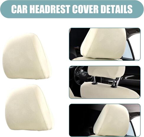 Pack-2 Car Seat Headrest Cover, Full Surround Soft Simple Seat Accessories, Car Thickened German Velvet Elastic Seat Protector, Universal for Most Cars (Beige) in Saudi Arabia