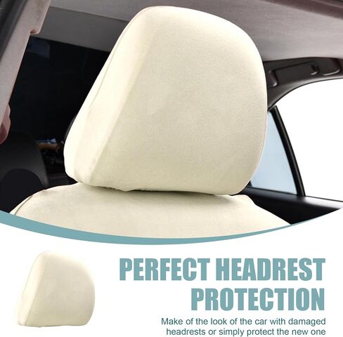 Pack-2 Car Seat Headrest Cover, Full Surround Soft Simple Seat Accessories, Car Thickened German Velvet Elastic Seat Protector, Universal for Most Cars (Beige) in Saudi Arabia