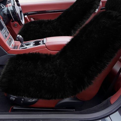 Talew 2 جهاز كمبيوتر شخصى غطاء مقعد الفراء الأسود أغطية مقاعد جلد الغنم للسيارات فروي غامض مقعد السيارة يغطي لفصل الشتاء الفراء رقيق وسائد مقعد السيارة للسيارات سيارات الدفع الرباعي الشاحنات in Kuwait