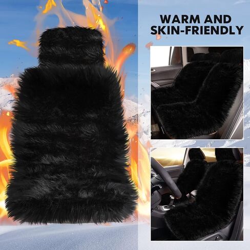 Talew 2 جهاز كمبيوتر شخصى غطاء مقعد الفراء الأسود أغطية مقاعد جلد الغنم للسيارات فروي غامض مقعد السيارة يغطي لفصل الشتاء الفراء رقيق وسائد مقعد السيارة للسيارات سيارات الدفع الرباعي الشاحنات in Kuwait