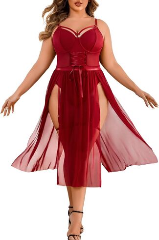 Avidlove Sexy Plus Size Lingerie Set for Women Sexy Bodysuit with High Slit dress and Garter Belt L-5XL in Saudi Arabia