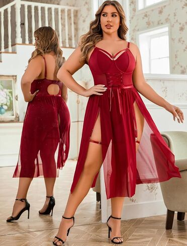 Avidlove Sexy Plus Size Lingerie Set for Women Sexy Bodysuit with High Slit dress and Garter Belt L-5XL in Saudi Arabia