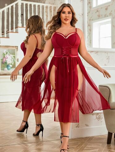 Avidlove Sexy Plus Size Lingerie Set for Women Sexy Bodysuit with High Slit dress and Garter Belt L-5XL in Saudi Arabia