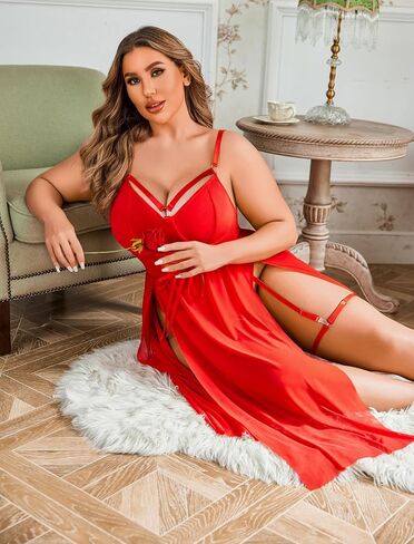 Avidlove Sexy Plus Size Lingerie Set for Women Sexy Bodysuit with High Slit dress and Garter Belt L-5XL in Saudi Arabia