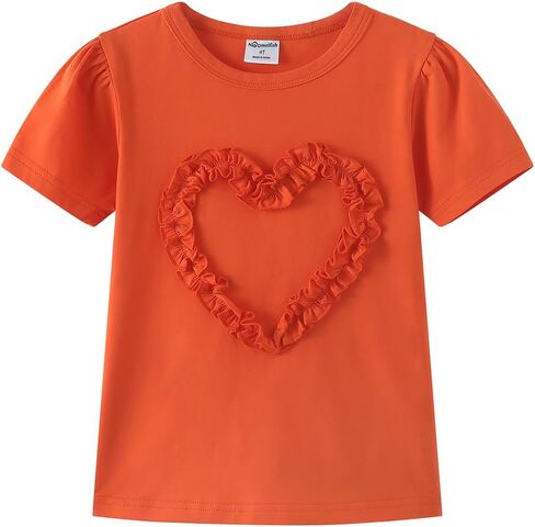 Noomelfish Girls Ruffle Heart T-Shirts Cute Short Sleeve Tee Tops (3-12 Years) in Saudi Arabia