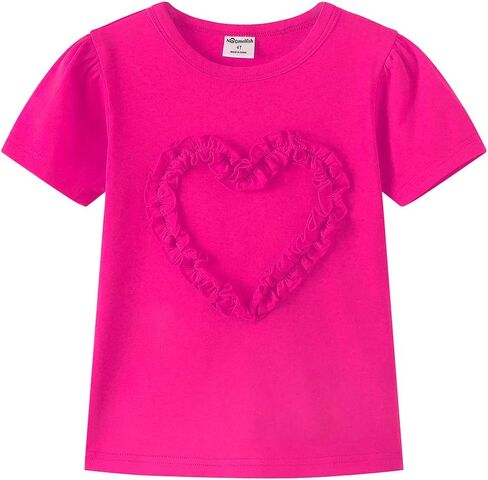 Noomelfish Girls Ruffle Heart T-Shirts Cute Short Sleeve Tee Tops (3-12 Years) in Saudi Arabia