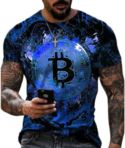 2023 New Cotton T-Shirt Bitcoin 4D Digital Printing Garden Men's Street Loose Sweatshirt T-Shirt in Saudi Arabia
