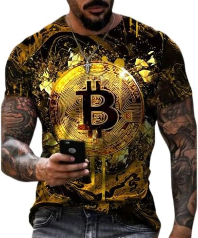 2023 New Cotton T-Shirt Bitcoin 4D Digital Printing Garden Men's Street Loose Sweatshirt T-Shirt in Saudi Arabia