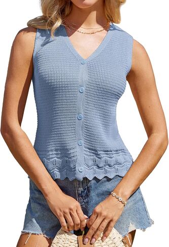 GRACE KARIN Womens Spring Summer Sweater Vest 2025 Casual Knit Sleeveless V Neck Button Down Crochet Crop Tank Tops in Saudi Arabia