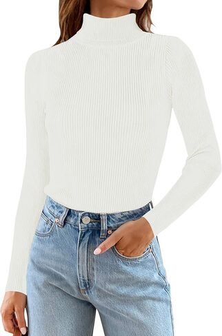 ZESICA Women's Turtleneck Long Sleeve Shirts Spring Basic Tops Slim Fitted Ribbed Knit Sweater in Saudi Arabia