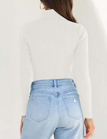 ZESICA Women's Turtleneck Long Sleeve Shirts Spring Basic Tops Slim Fitted Ribbed Knit Sweater in Saudi Arabia
