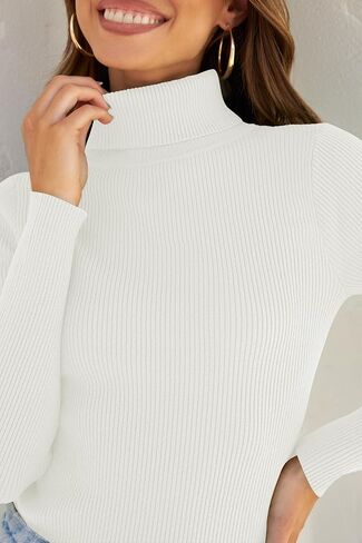 ZESICA Women's Turtleneck Long Sleeve Shirts Spring Basic Tops Slim Fitted Ribbed Knit Sweater in Saudi Arabia