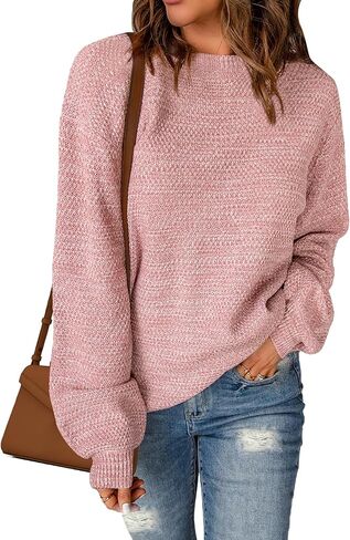 Sucolan Oversized Sweaters for Women Heathered Long Sleeve Crew Neck Pullover Knit Sweater Casual Fall Tops 2024 Fashion in Saudi Arabia