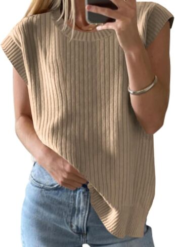 ZDC Women's Oversized Sweater Vest Trendy Sleeveless Tank Tops Crew Neck Casual Pullover Shirts in Saudi Arabia