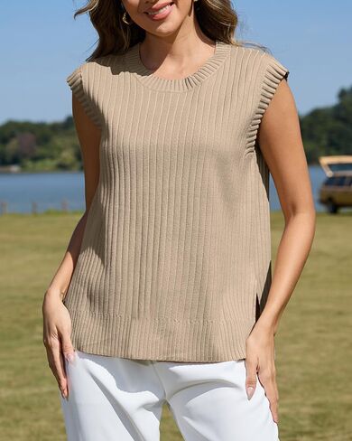 ZDC Women's Oversized Sweater Vest Trendy Sleeveless Tank Tops Crew Neck Casual Pullover Shirts in Saudi Arabia
