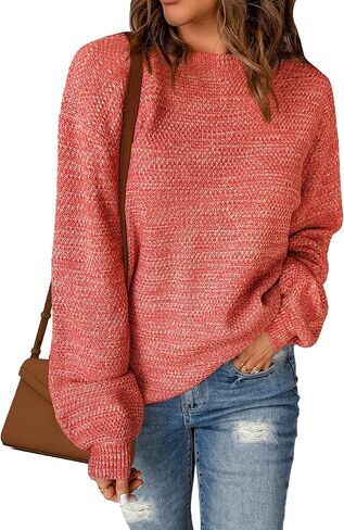 Sucolan Oversized Sweaters for Women Heathered Long Sleeve Crew Neck Pullover Knit Sweater Casual Fall Tops 2024 Fashion in Saudi Arabia
