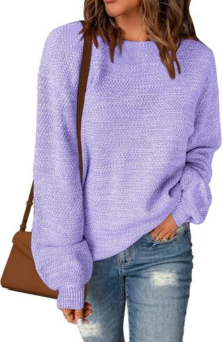 Sucolan Oversized Sweaters for Women Heathered Long Sleeve Crew Neck Pullover Knit Sweater Casual Fall Tops 2024 Fashion in Saudi Arabia