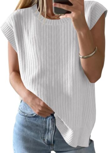 ZDC Women's Oversized Sweater Vest Trendy Sleeveless Tank Tops Crew Neck Casual Pullover Shirts in Saudi Arabia