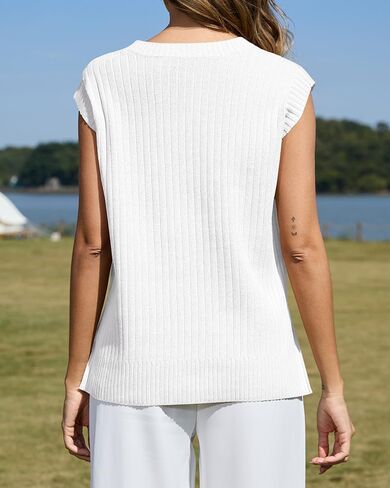 ZDC Women's Oversized Sweater Vest Trendy Sleeveless Tank Tops Crew Neck Casual Pullover Shirts in Saudi Arabia