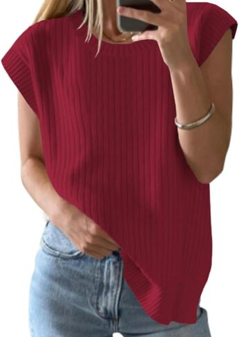 ZDC Women's Oversized Sweater Vest Trendy Sleeveless Tank Tops Crew Neck Casual Pullover Shirts in Saudi Arabia