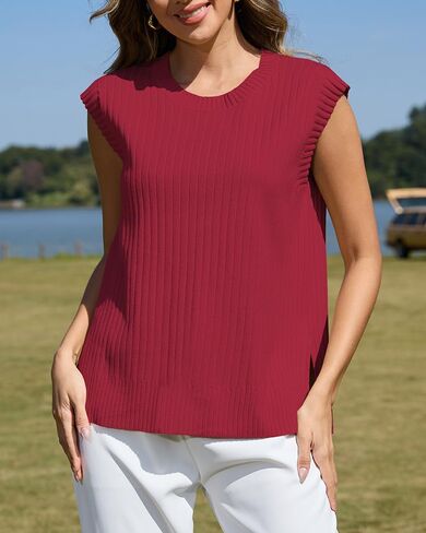 ZDC Women's Oversized Sweater Vest Trendy Sleeveless Tank Tops Crew Neck Casual Pullover Shirts in Saudi Arabia