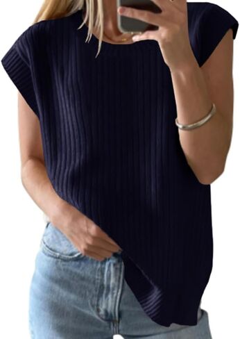 ZDC Women's Oversized Sweater Vest Trendy Sleeveless Tank Tops Crew Neck Casual Pullover Shirts in Saudi Arabia