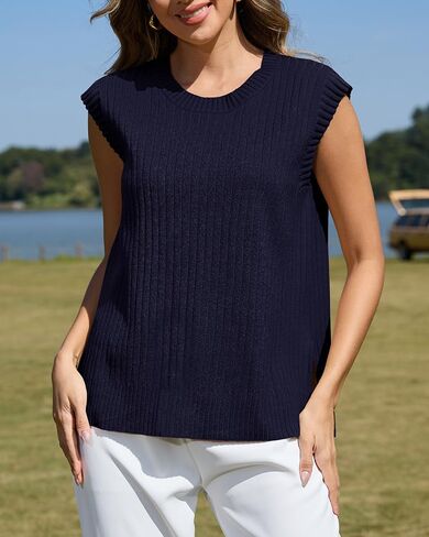 ZDC Women's Oversized Sweater Vest Trendy Sleeveless Tank Tops Crew Neck Casual Pullover Shirts in Saudi Arabia