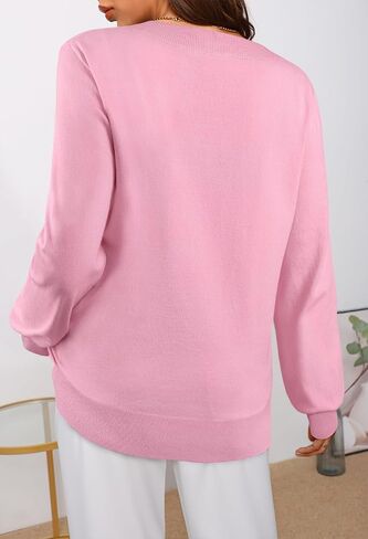 MEROKEETY Women's 2024 Fall Long Sleeve V Neck Tops Casual Lightweight Knit Pullover Sweater Shirts in Kuwait