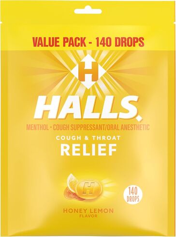 Halls Relief Honey Lemon Cough Drops, Value Pack, 140 Drops in Kuwait